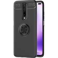 Tekno Grup Xiaomi Redmi K30 Kılıf Ultra Korumalı Yüzüklü Manyetik Ravel Silikon Siyah + Cam Ekran Koruyucu