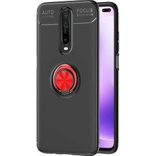 Tekno Grup Xiaomi Redmi K30 Kılıf Ultra Korumalı Yüzüklü Manyetik Ravel Silikon Siyah - Kırmızı + Cam Ekran Koruyucu