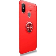 Tekno Grup Xiaomi Mi Max 3 Kılıf Ultra Korumalı Yüzüklü Manyetik Ravel Silikon Kırmızı + Cam Ekran Koruyucu