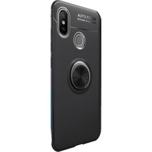 Tekno Grup Xiaomi Mi 8 Kılıf Ultra Korumalı Yüzüklü Manyetik Ravel Silikon Siyah + Cam Ekran Koruyucu