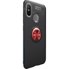 Tekno Grup Xiaomi Mi 8 Kılıf Ultra Korumalı Yüzüklü Manyetik Ravel Silikon Siyah - Kırmızı + Cam Ekran Koruyucu