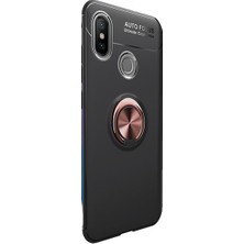 Tekno Grup Xiaomi Mi 8SE Kılıf Ultra Korumalı Yüzüklü Manyetik Ravel Silikon Siyah - Rose + Cam Ekran Koruyucu