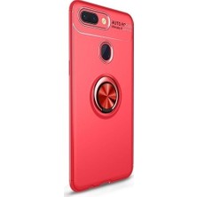 Tekno Grup Xiaomi Mi 8 Lite Kılıf Ultra Korumalı Yüzüklü Manyetik Ravel Silikon Kırmızı + Cam Ekran Koruyucu