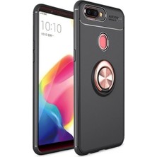 Tekno Grup Oppo AX7 Kılıf Ultra Korumalı Yüzüklü Manyetik Ravel Silikon Siyah - Rose + Cam Ekran Koruyucu