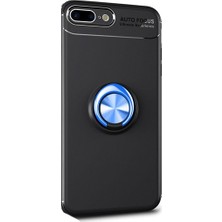Tekno Grup Apple iPhone 7/8 Plus Kılıf Ultra Korumalı Yüzüklü Manyetik Ravel Silikon Siyah - Mavi + Nano Ekran Koruyucu