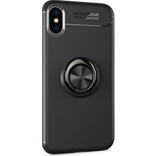 Tekno Grup Apple iPhone XR Kılıf Ultra Korumalı Yüzüklü Manyetik Ravel Silikon Siyah + Nano Ekran Koruyucu