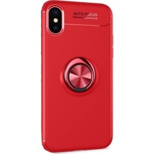 Tekno Grup Apple iPhone XS Max Kılıf Ultra Korumalı Yüzüklü Manyetik Ravel Silikon Kırmızı + Nano Ekran Koruyucu