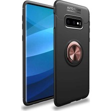 Tekno Grup Samsung Galaxy S10E Kılıf Ultra Korumalı Yüzüklü Manyetik Ravel Silikon Siyah - Rose + Tam Kaplayan 6D Polimer Nano Ekran Koruyucu