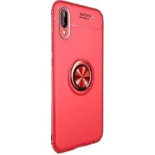 Tekno Grup Samsung Galaxy M10 Kılıf Ultra Korumalı Yüzüklü Manyetik Ravel Silikon Kırmızı + Nano Ekran Koruyucu