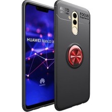 Tekno Grup Huawei Mate 20 Lite Kılıf Ultra Korumalı Yüzüklü Manyetik Ravel Silikon Siyah - Kırmızı + Nano Ekran Koruyucu