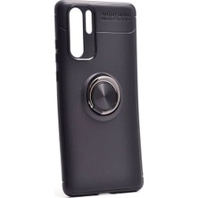 Tekno Grup Huawei P30 Pro Kılıf Ultra Korumalı Yüzüklü Manyetik Ravel Silikon Siyah + Tam Kaplayan 6D Polimer Nano Ekran Koruyucu