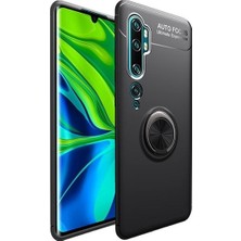 Tekno Grup Xiaomi Mi Note 10 Kılıf Ultra Korumalı Yüzüklü Manyetik Ravel Silikon Siyah + Tam Kaplayan 6D Polimer Nano Ekran Koruyucu