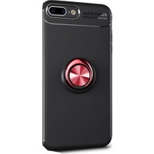 Tekno Grup Apple iPhone 6/6S Kılıf Ultra Korumalı Yüzüklü Manyetik Ravel Silikon Siyah - Kırmızı + Tam Kaplayan 5D Cam Ekran Koruyucu