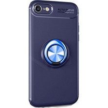 Tekno Grup Apple iPhone 7/8 Kılıf Ultra Korumalı Yüzüklü Manyetik Ravel Silikon Lacivert + Tam Kaplayan 5D Cam Ekran Koruyucu