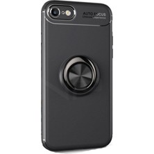 Tekno Grup Apple iPhone 7/8 Plus Kılıf Ultra Korumalı Yüzüklü Manyetik Ravel Silikon Siyah + Tam Kaplayan 5D Cam Ekran Koruyucu