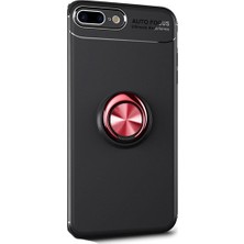 Tekno Grup Apple iPhone 7/8 Plus Kılıf Ultra Korumalı Yüzüklü Manyetik Ravel Silikon Siyah - Kırmızı + Tam Kaplayan 5D Cam Ekran Koruyucu