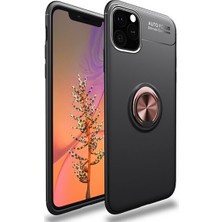 Tekno Grup Apple iPhone 11 Kılıf Ultra Korumalı Yüzüklü Manyetik Ravel Silikon Siyah - Rose + Tam Kaplayan 5D Cam Ekran Koruyucu