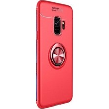 Tekno Grup Samsung Galaxy A6 2018 Kılıf Ultra Korumalı Yüzüklü Manyetik Ravel Silikon Kırmızı + Tam Kaplayan 5D Cam Ekran Koruyucu