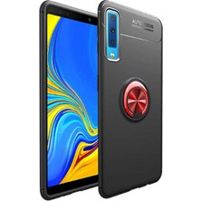 Tekno Grup Samsung Galaxy A7 2018 Kılıf Ultra Korumalı Yüzüklü Manyetik Ravel Silikon Siyah - Kırmızı + Tam Kaplayan 5D Cam Ekran Koruyucu