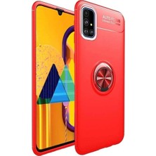 Tekno Grup Samsung Galaxy A71 Kılıf Ultra Korumalı Yüzüklü Manyetik Ravel Silikon Kırmızı + Tam Kaplayan 5D Cam Ekran Koruyucu