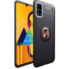 Tekno Grup Samsung Galaxy A71 Kılıf Ultra Korumalı Yüzüklü Manyetik Ravel Silikon Siyah - Rose + Tam Kaplayan 5D Cam Ekran Koruyucu