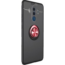 Tekno Grup Huawei Mate 10 Pro Kılıf Ultra Korumalı Yüzüklü Manyetik Ravel Silikon Siyah - Kırmızı + Tam Kaplayan 5D Cam Ekran Koruyucu