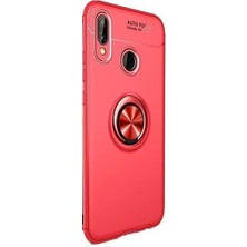 Tekno Grup Huawei P20 Lite Kılıf Ultra Korumalı Yüzüklü Manyetik Ravel Silikon Kırmızı + Tam Kaplayan 5D Cam Ekran Koruyucu