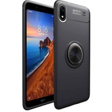 Tekno Grup Xiaomi Redmi 7A Kılıf Ultra Korumalı Yüzüklü Manyetik Ravel Silikon Siyah + Tam Kaplayan 5D Cam Ekran Koruyucu