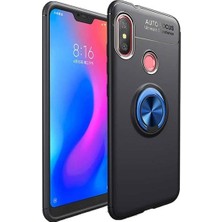 Tekno Grup Xiaomi Redmi Note 6 Pro Kılıf Ultra Korumalı Yüzüklü Manyetik Ravel Silikon Siyah - Mavi + Tam Kaplayan 5D Cam Ekran Koruyucu