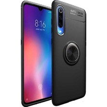 Tekno Grup Xiaomi Mi 9 Lite Kılıf Ultra Korumalı Yüzüklü Manyetik Ravel Silikon Siyah + Tam Kaplayan 5D Cam Ekran Koruyucu