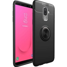 Tekno Grup Samsung Galaxy J8 Kılıf Ultra Korumalı Yüzüklü Manyetik Ravel Silikon Siyah + Tam Kaplayan 6D Nano Ekran Koruyucu