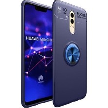 Tekno Grup Huawei Mate 20 Lite Kılıf Ultra Korumalı Yüzüklü Manyetik Ravel Silikon Lacivert + Tam Kaplayan 6D Nano Ekran Koruyucu