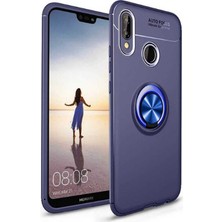 Tekno Grup Huawei P Smart 2019 Kılıf Ultra Korumalı Yüzüklü Manyetik Ravel Silikon Lacivert + Tam Kaplayan 6D Nano Ekran Koruyucu