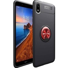 Tekno Grup Xiaomi Redmi 7A Kılıf Ultra Korumalı Yüzüklü Manyetik Ravel Silikon Siyah - Kırmızı + Tam Kaplayan 6D Nano Ekran Koruyucu