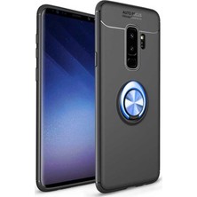 Tekno Grup Samsung Galaxy S9 Plus Kılıf Ultra Korumalı Yüzüklü Manyetik Ravel Silikon Siyah - Mavi + Full Body Ekran Koruyucu