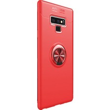 Tekno Grup Samsung Galaxy Note 9 Kılıf Ultra Korumalı Yüzüklü Manyetik Ravel Silikon Kırmızı + Full Body Ekran Koruyucu