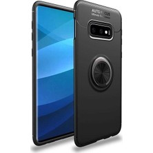 Tekno Grup Samsung Galaxy S10E Kılıf Ultra Korumalı Yüzüklü Manyetik Ravel Silikon Siyah + Full Body 360 Ekran Koruyucu  Ön Arka