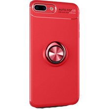 Tekno Grup Apple iPhone 7/8 Plus Kılıf Ultra Korumalı Yüzüklü Manyetik Ravel Silikon Kırmızı + Full Body 360 Ekran Koruyucu  Ön Arka