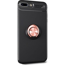 Tekno Grup Apple iPhone 7/8 Plus Kılıf Ultra Korumalı Yüzüklü Manyetik Ravel Silikon Siyah - Rose + Full Body 360 Ekran Koruyucu  Ön Arka