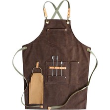 Medusa Forma Askılı Önlük Master Şef - Barista - Aşçı - Kuaför - Tattoo - Mutfak - Chef Garson Önlüğü Kahverengi