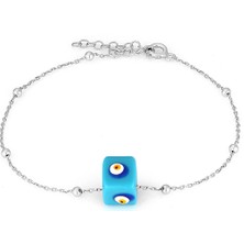 Azuris 925 Ayar Gümüş Toplu Zincir Mavi Boncuk Bileklik