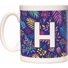 Rock'n Fox H Harfi Otantik Çiçek Desenli Baş Harf Renkli Tropik Kupa Bardak