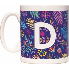 Rock'n Fox D Harfi Otantik Çiçek Desenli Baş Harf Renkli Tropik Kupa Bardak