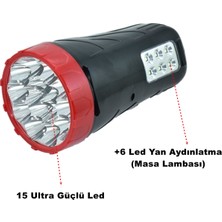 Yopigo ST-6665 Ultra Güçlü 15 LED Şarjlı El Feneri + 6 LED Yan Aydınlatma