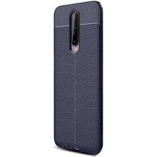 Case Street Xiaomi Redmi K30 Kılıf Niss Silikon Deri Görünümlü + Nano Glass Lacivert