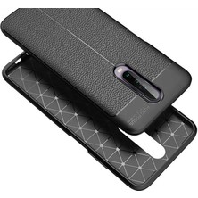 Case Street Xiaomi Redmi K30 Kılıf Niss Silikon Deri Görünümlü + Nano Glass Lacivert