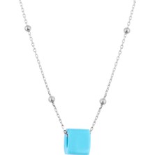 Azuris 925 Ayar Gümüş Tolu Zincir Mavi Boncuk Kolye