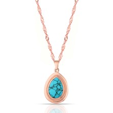 Azuris 925 Ayar Gümüş Firuze Taşlı Singapur Zincir Madalyon Kolye Rose Gold Kaplama