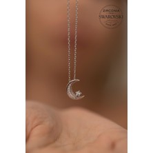 Swarovski Taşlı Ayyıldız Model Gümüş Kolye