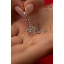 Swarovski Taşlı Kare Model Gümüş Küpe